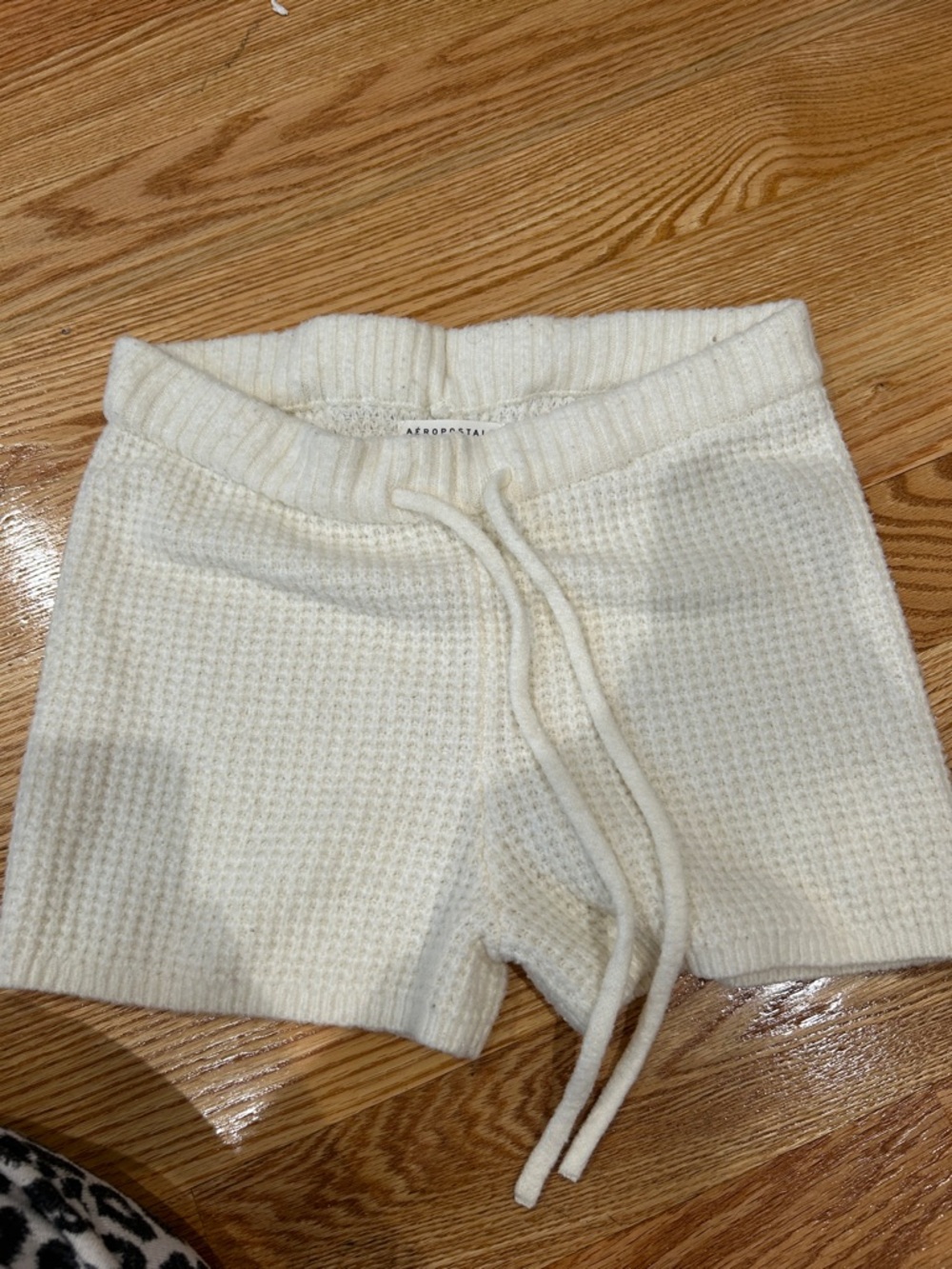 Aeropostale Off-White Waffle Knit Drawstring Shorts